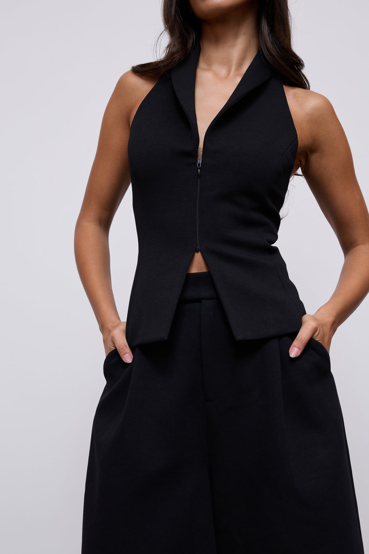 Cotton Mix Zip Detail Top