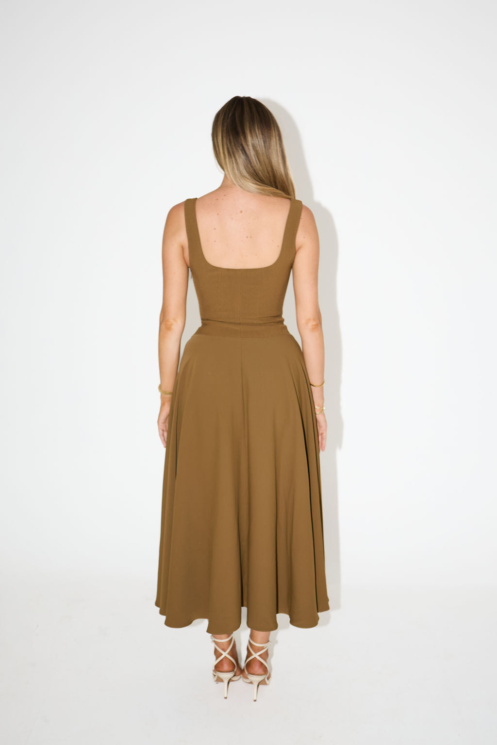 The Ultimate Muse Low Waist Square Neck Midi Dress | Olive